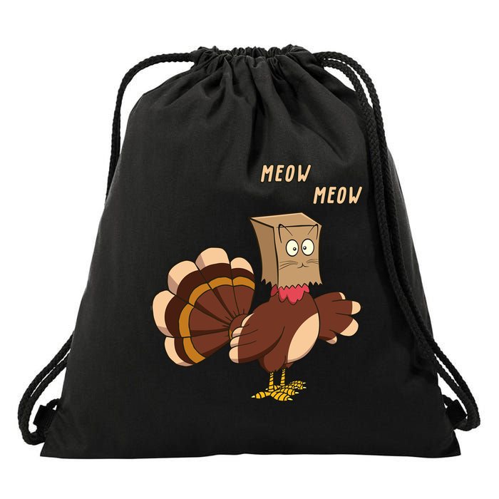 Meow Funny Thanksgiving Turkey Cat Lover Drawstring Bag