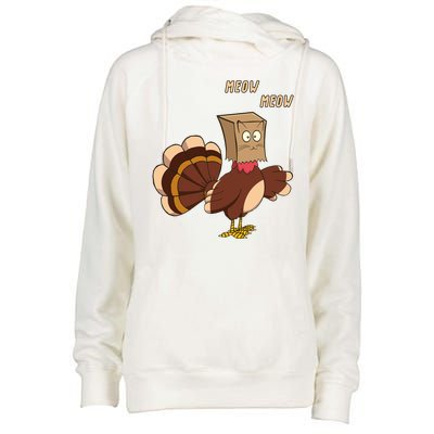 Meow Funny Thanksgiving Turkey Cat Lover Womens Funnel Neck Pullover Hood