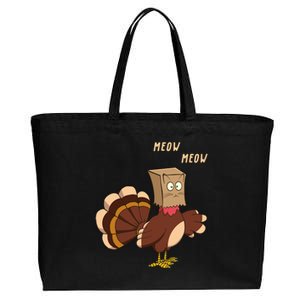 Meow Funny Thanksgiving Turkey Cat Lover Cotton Canvas Jumbo Tote