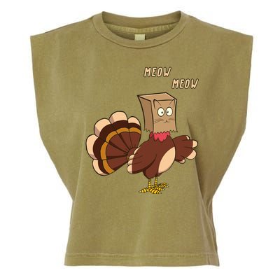 Meow Funny Thanksgiving Turkey Cat Lover Garment-Dyed Women's Muscle Tee