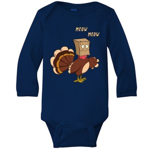 Meow Funny Thanksgiving Turkey Cat Lover Baby Long Sleeve Bodysuit