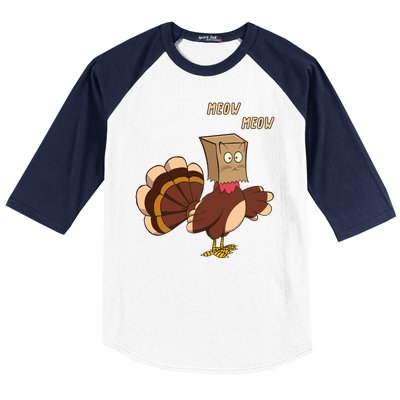 Meow Funny Thanksgiving Turkey Cat Lover Baseball Sleeve Shirt