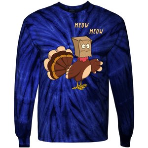 Meow Funny Thanksgiving Turkey Cat Lover Tie-Dye Long Sleeve Shirt