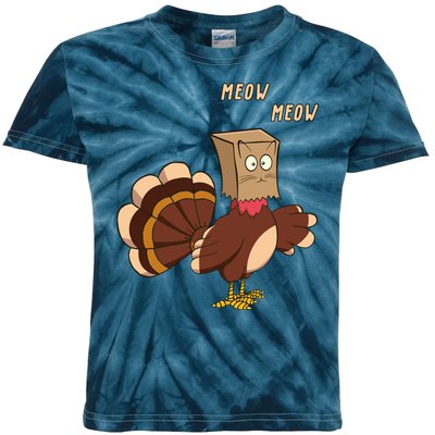 Meow Funny Thanksgiving Turkey Cat Lover Kids Tie-Dye T-Shirt