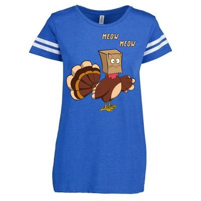 Meow Funny Thanksgiving Turkey Cat Lover Enza Ladies Jersey Football T-Shirt