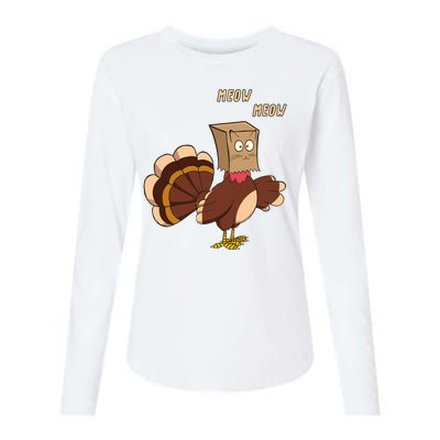 Meow Funny Thanksgiving Turkey Cat Lover Womens Cotton Relaxed Long Sleeve T-Shirt