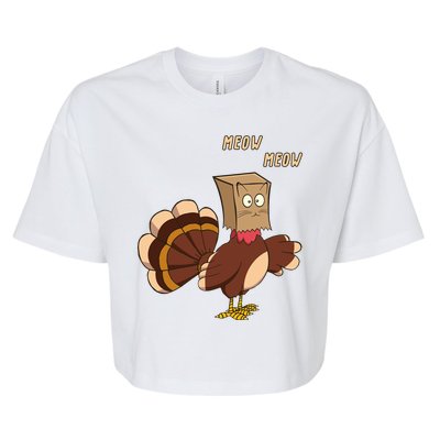 Meow Funny Thanksgiving Turkey Cat Lover Bella+Canvas Jersey Crop Tee