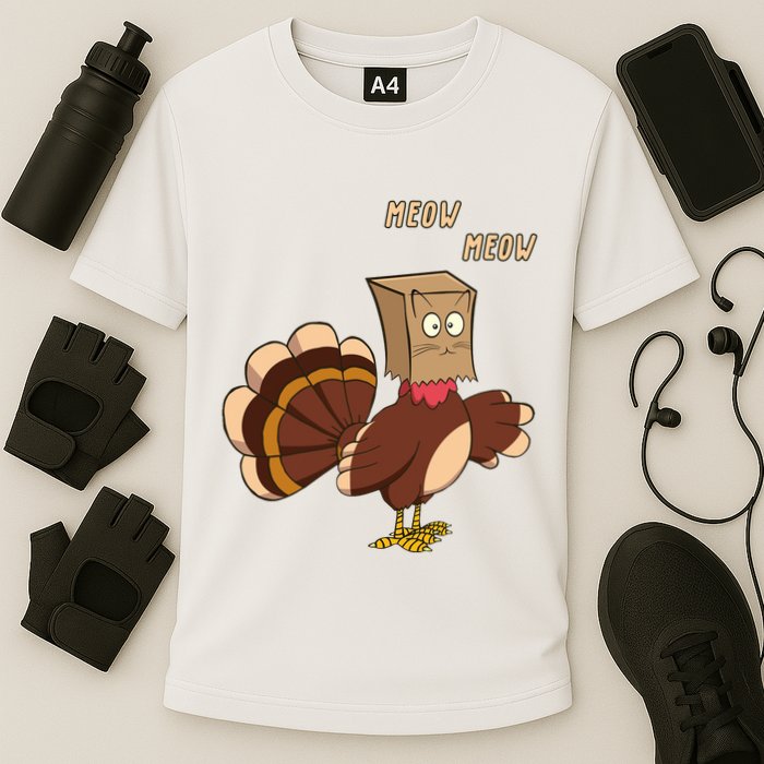 Meow Funny Thanksgiving Turkey Cat Lover Performance Shirt