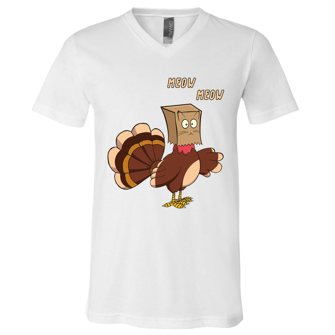 Meow Funny Thanksgiving Turkey Cat Lover V-Neck T-Shirt