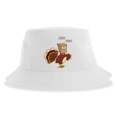 Meow Funny Thanksgiving Turkey Cat Lover Sustainable Bucket Hat