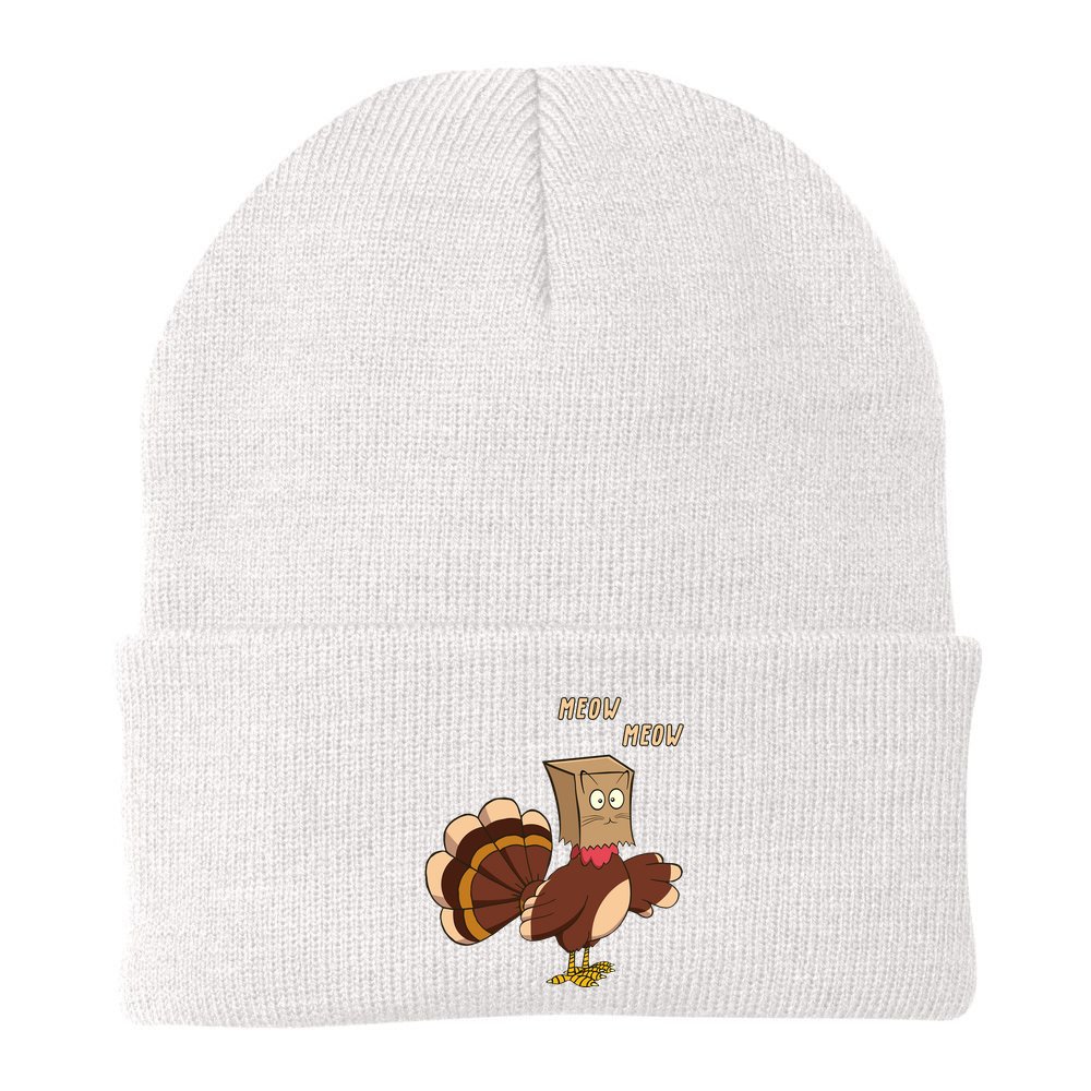 Meow Funny Thanksgiving Turkey Cat Lover Beanie