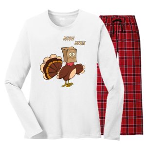 Meow Funny Thanksgiving Turkey Cat Lover Women's Long Sleeve Flannel Pajama Set 