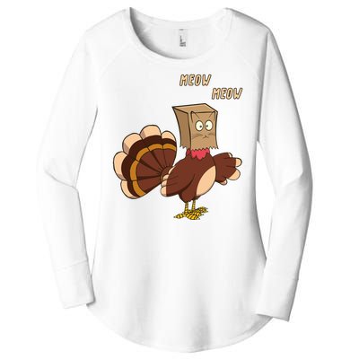 Meow Funny Thanksgiving Turkey Cat Lover Women's Perfect Tri Tunic Long Sleeve Shirt