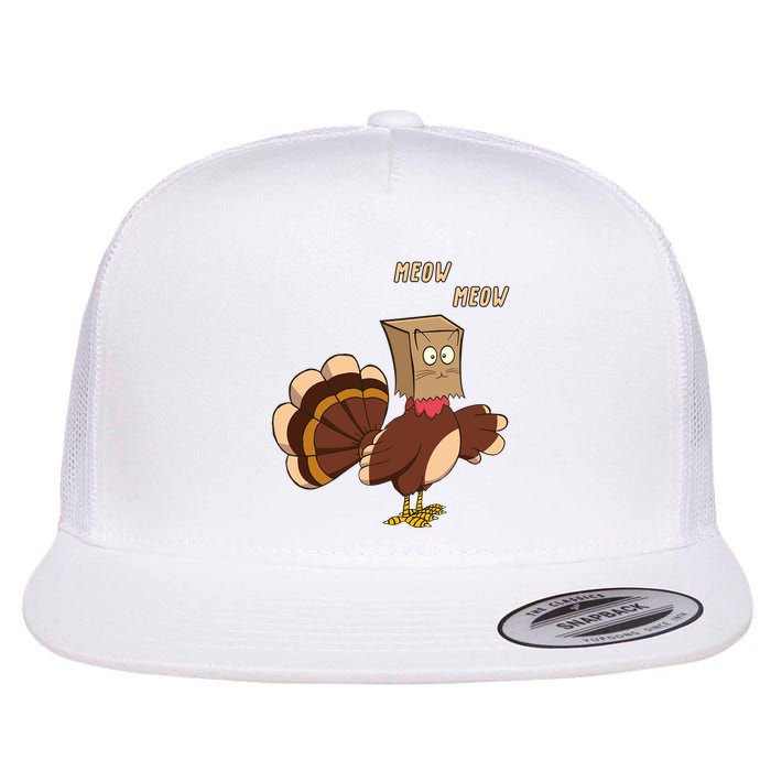 Meow Funny Thanksgiving Turkey Cat Lover Flatbill Hat