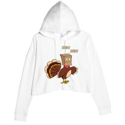 Meow Funny Thanksgiving Turkey Cat Lover Crop Fleece Hoodie
