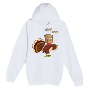 Meow Funny Thanksgiving Turkey Cat Lover Premium Pullover Hoodie