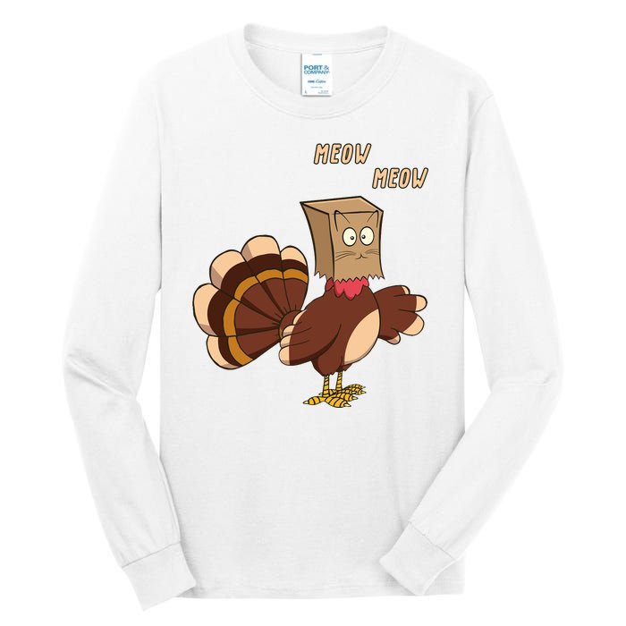 Meow Funny Thanksgiving Turkey Cat Lover Tall Long Sleeve T-Shirt