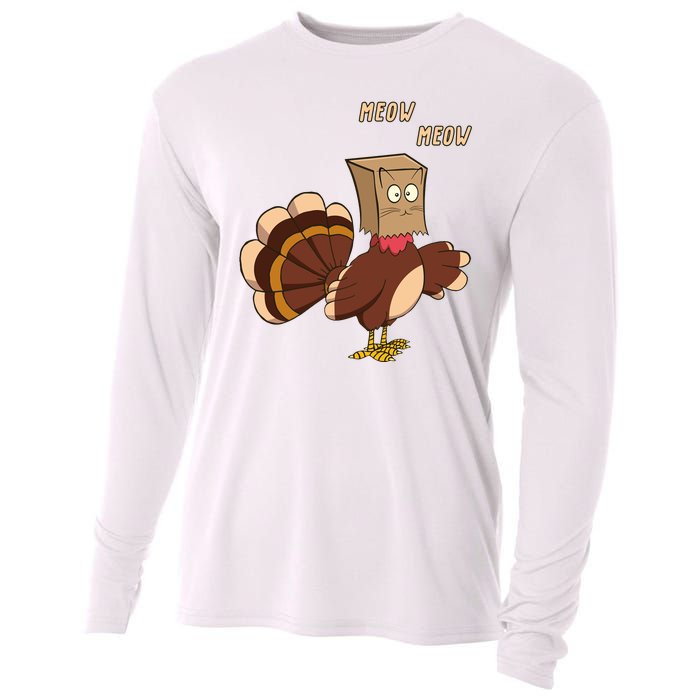 Meow Funny Thanksgiving Turkey Cat Lover Cooling Performance Long Sleeve Crew