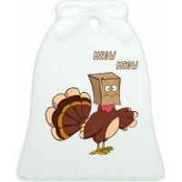 Meow Funny Thanksgiving Turkey Cat Lover Ceramic Bell Ornament