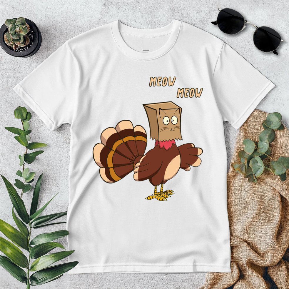 Meow Funny Thanksgiving Turkey Cat Lover Premium T-Shirt