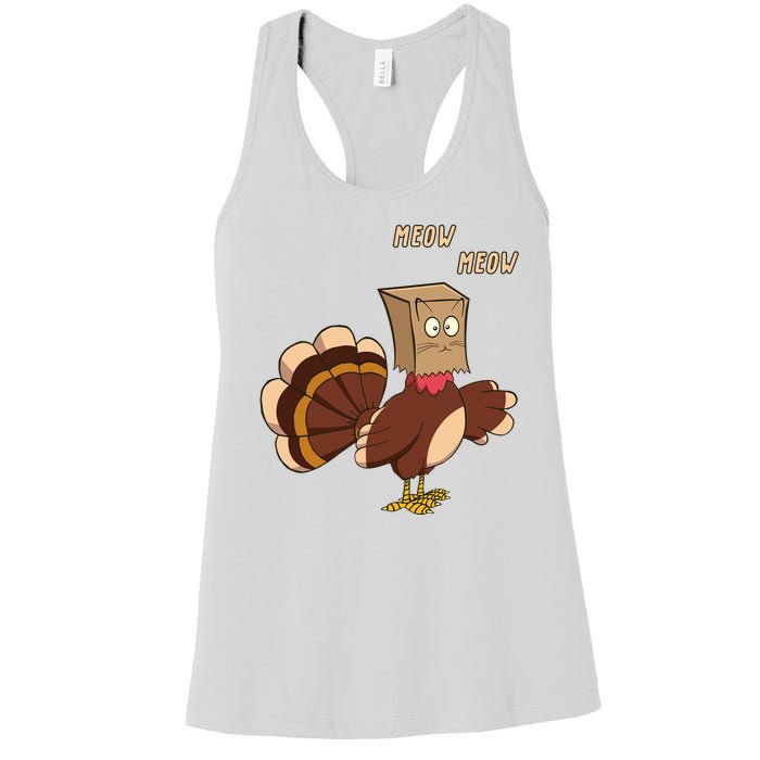 Meow Funny Thanksgiving Turkey Cat Lover Women's Racerback Tank