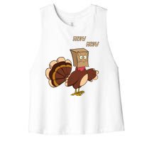 Meow Funny Thanksgiving Turkey Cat Lover Women's Racerback Cropped Tank