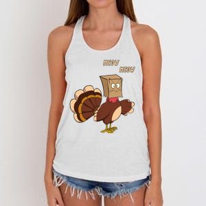 Meow Funny Thanksgiving Turkey Cat Lover Women's Knotted Racerback Tank