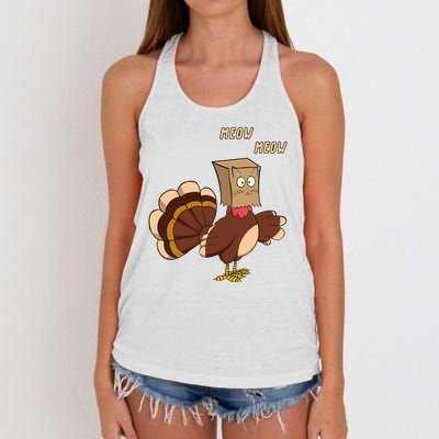 Meow Funny Thanksgiving Turkey Cat Lover Women's Knotted Racerback Tank