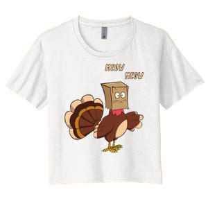 Meow Funny Thanksgiving Turkey Cat Lover Women's Crop Top Tee