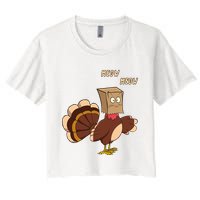 Meow Funny Thanksgiving Turkey Cat Lover Women's Crop Top Tee