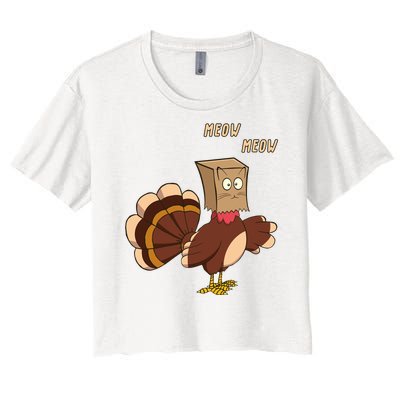 Meow Funny Thanksgiving Turkey Cat Lover Women's Crop Top Tee