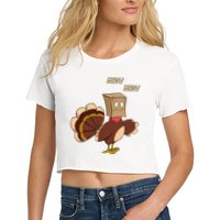 Meow Funny Thanksgiving Turkey Cat Lover Women's Crop Top Tee