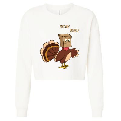 Meow Funny Thanksgiving Turkey Cat Lover Cropped Pullover Crew