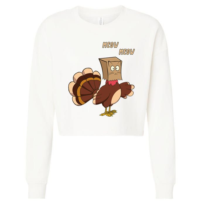 Meow Funny Thanksgiving Turkey Cat Lover Cropped Pullover Crew
