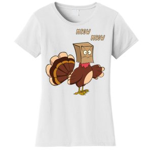 Meow Funny Thanksgiving Turkey Cat Lover Women's T-Shirt