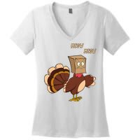 Meow Funny Thanksgiving Turkey Cat Lover Women's V-Neck T-Shirt