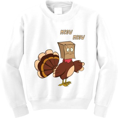 Meow Funny Thanksgiving Turkey Cat Lover Kids Sweatshirt