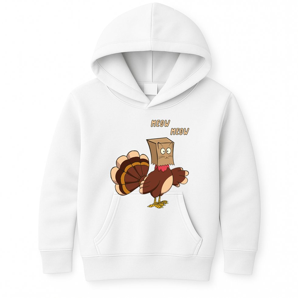 Meow Funny Thanksgiving Turkey Cat Lover Kids Hoodie