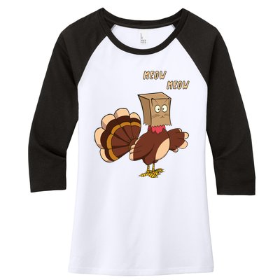 Meow Funny Thanksgiving Turkey Cat Lover Women's Tri-Blend 3/4-Sleeve Raglan Shirt