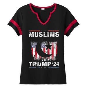 Muslims For Trump 2024 Donald Trump 2024 Elections Usa Flag Premium Ladies Halftime Notch Neck Tee