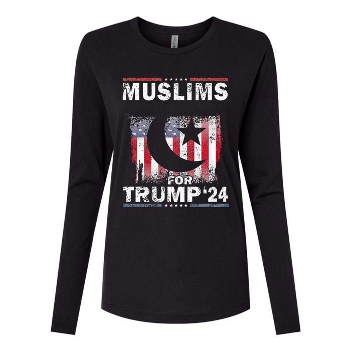 Muslims For Trump 2024 Donald Trump 2024 Elections Usa Flag Premium Womens Cotton Relaxed Long Sleeve T-Shirt