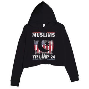 Muslims For Trump 2024 Donald Trump 2024 Elections Usa Flag Premium Crop Fleece Hoodie