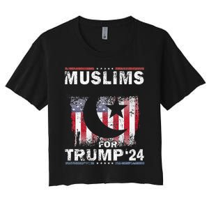 Muslims For Trump 2024 Donald Trump 2024 Elections Usa Flag Premium Women's Crop Top Tee