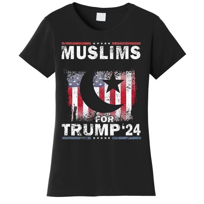 Muslims For Trump 2024 Donald Trump 2024 Elections Usa Flag Premium Women's T-Shirt