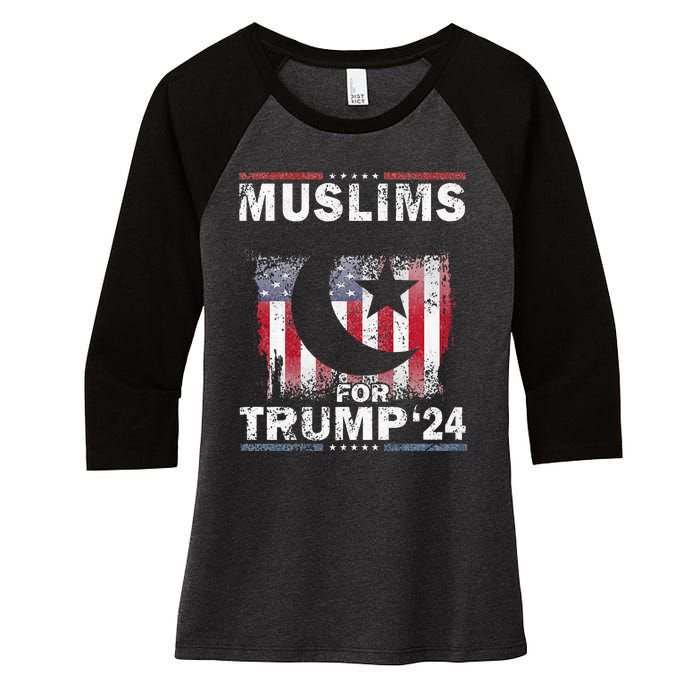 Muslims For Trump 2024 Donald Trump 2024 Elections Usa Flag Premium Women's Tri-Blend 3/4-Sleeve Raglan Shirt