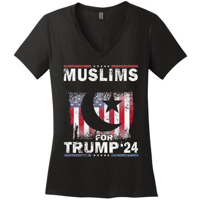 Muslims For Trump 2024 Donald Trump 2024 Elections Usa Flag Premium Women's V-Neck T-Shirt