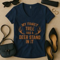 My Family Tree Has A Deer Stand In It Hunting Women's V-Neck T-Shirt