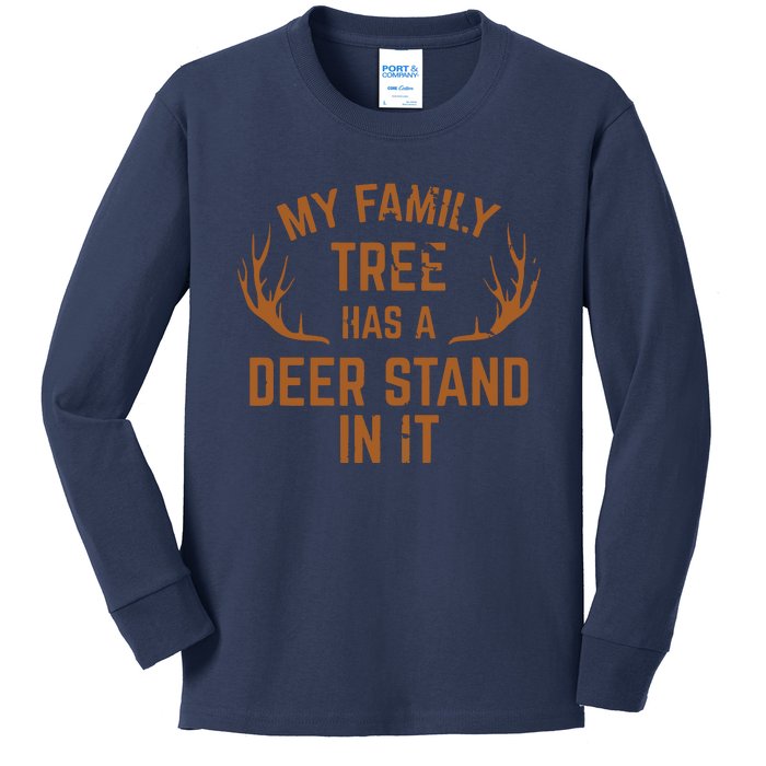 My Family Tree Has A Deer Stand In It Hunting Kids Long Sleeve Shirt