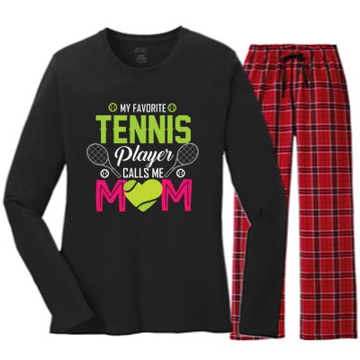 My Favorite Tennis Player Calls Me Mom Funny Gift Women's Long Sleeve Flannel Pajama Set 