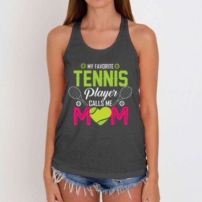 My Favorite Tennis Player Calls Me Mom Funny Gift Women's Knotted Racerback Tank